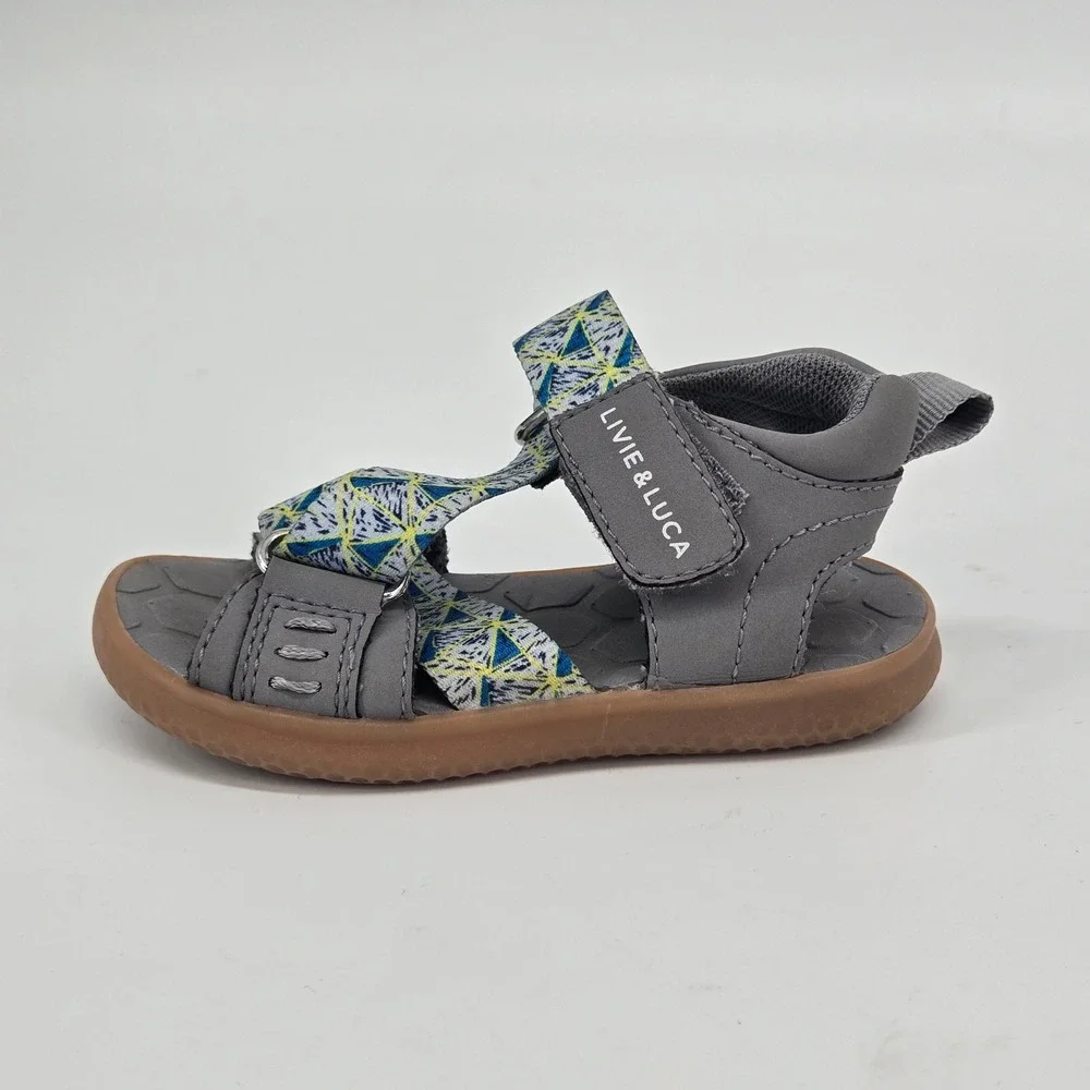 Livie And Luca Ziggy Gray Geometric Straps Toddler Sandals Comfort Size 6 EUC
